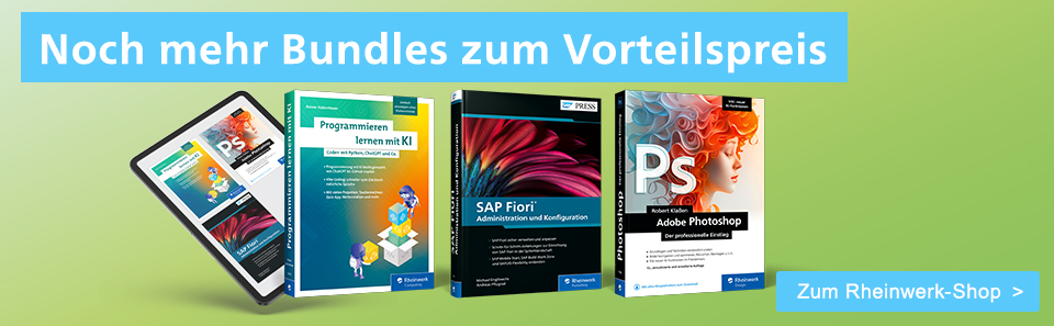 Aktionsgrafik: Buchauswahl vom Rheinwerkverlag. Verlinkung auf den Rheinwerk-Shop.